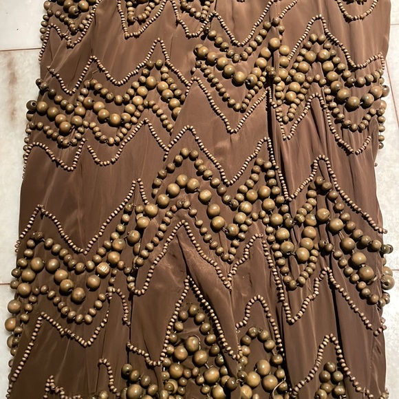 Sherry Bodel runway piece brown with ground beads heavy dress small - Picture 10 of 11